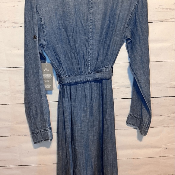 WASH LAB DENIM Women's Crossover Faux Wrap Denim Midi Dress - Picture 6 of 6